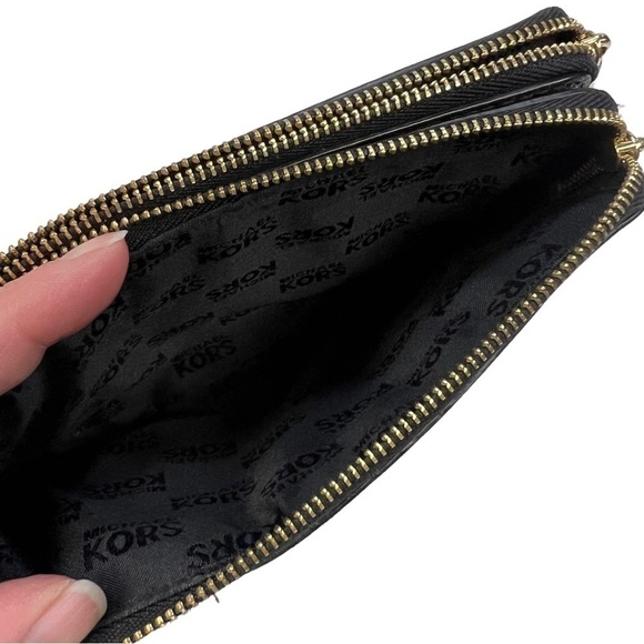 Michael Kors MK Black Double Zip Wristlet Clutch Wallet - Picture 6 of 8